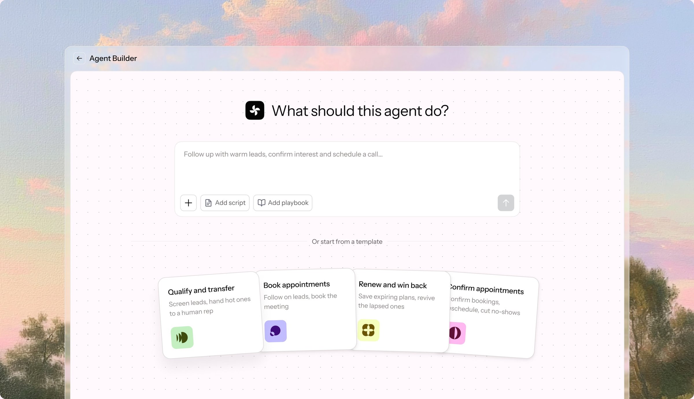 Siena agent builder screen asking what the agent should do
