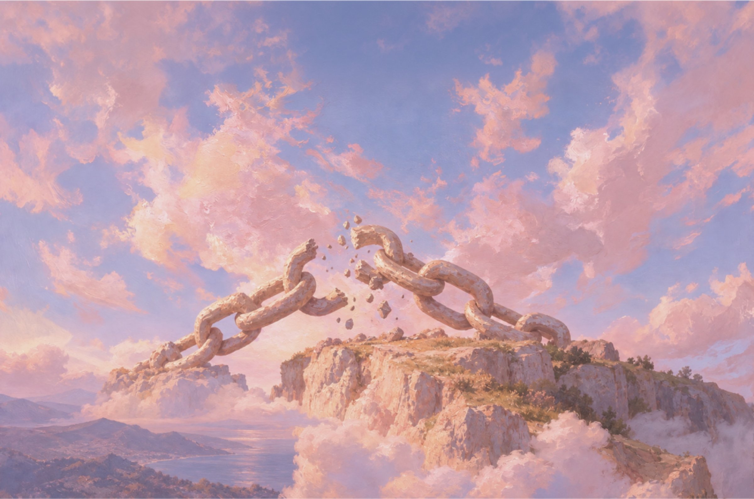 Painted broken chain on a mountaintop in pink clouds: accounts resolved and recovered